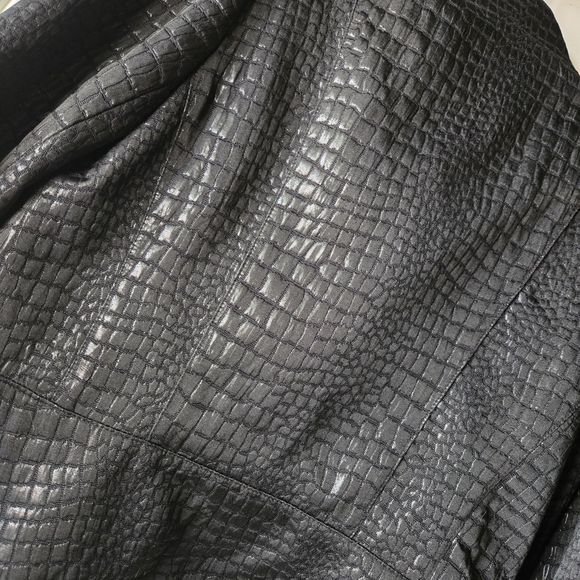 Worthington Croc Embossed Moto Jacket Medium Black Faux Leather Biker Chic - Picture 10 of 10